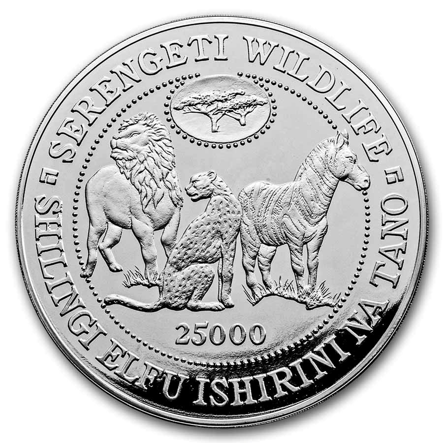 1998 Tanzania 1 kilo Silver 25,000 Shilingi Proof (w/Box & COA)