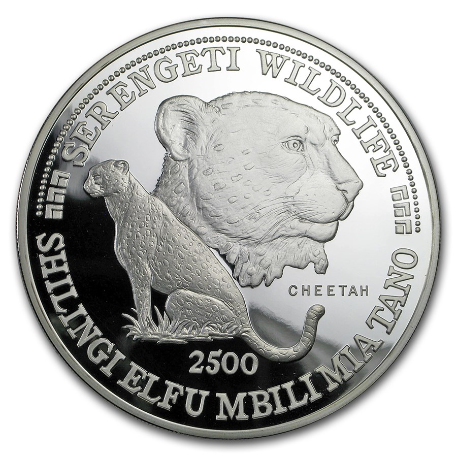 1998 Tanzania 5 oz Silver 2500 Shilingi Cheetah Proof