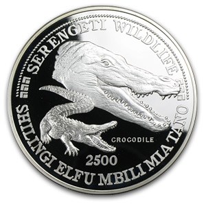1998 Tanzania 5 oz Silver 2500 Shilingi Crocodile Proof