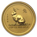 1999 Australia 1/20 oz Gold Lunar Rabbit BU (Series I)