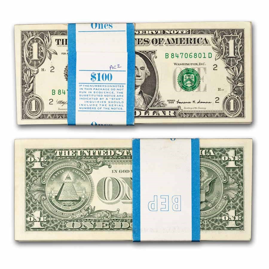 1999 (B-New York) $1.00 FRN CU (Fr#1924-B), 100 consecutive