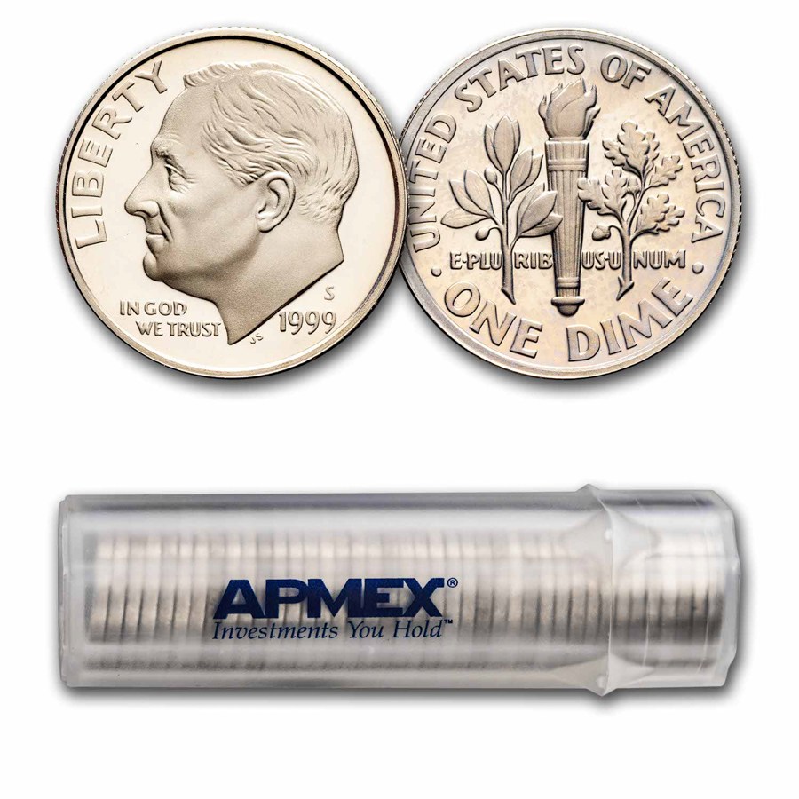 1999-S Roosevelt Dime 50-Coin Roll Proof