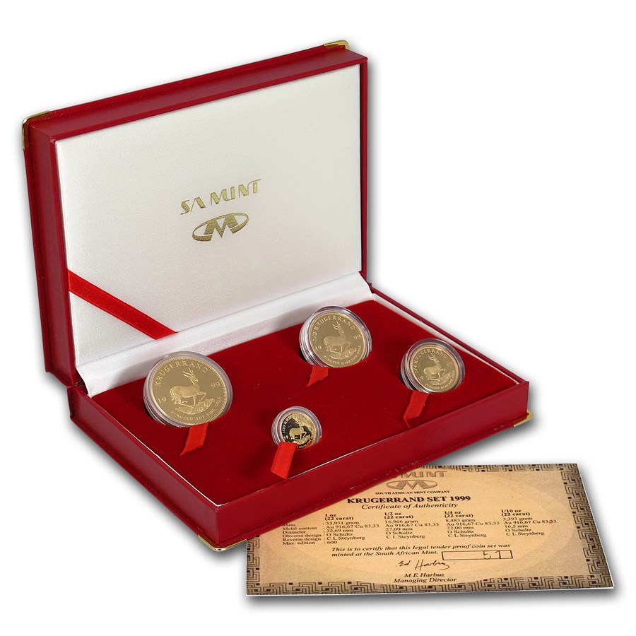 1999 South Africa 4-Coin Gold Krugerrand Proof Set