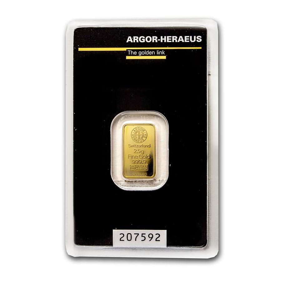 2.5 gram Gold Bar - Argor-Heraeus (In Assay)