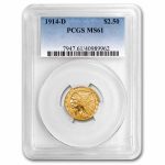 $2.50 Indian Gold Quarter Eagle MS-61 PCGS