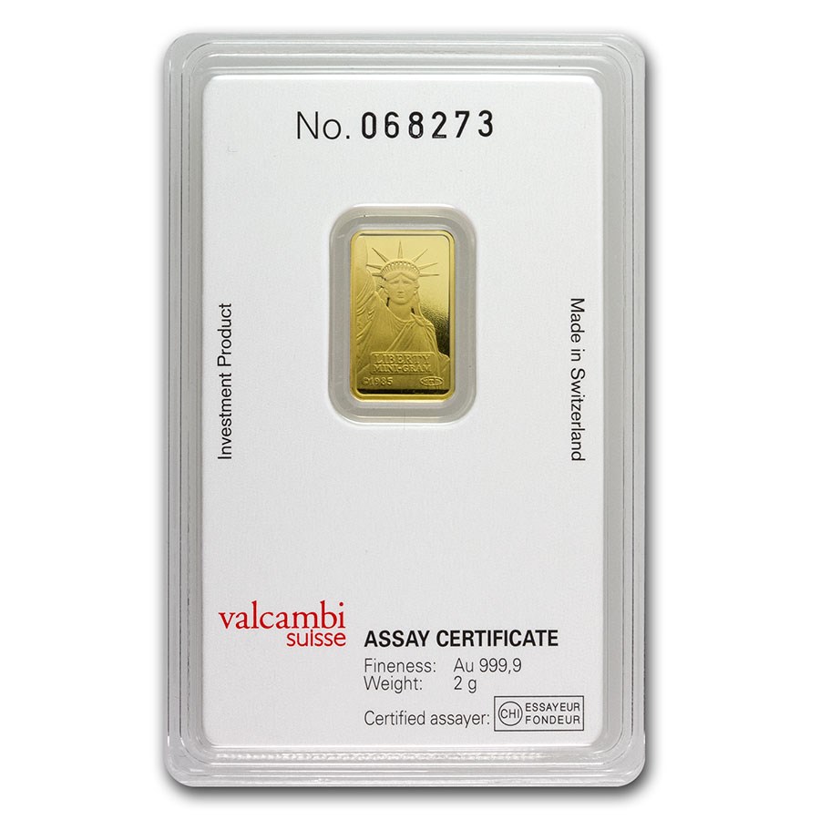 2 gram Gold Bar - Credit Suisse Statue of Liberty (New Assay)
