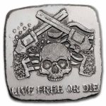 2 oz Hand Poured Silver Bar - Live Free or Die Skull & Guns