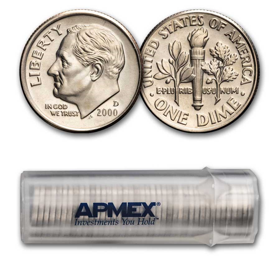 2000-D Roosevelt Dime 50-Coin Roll BU