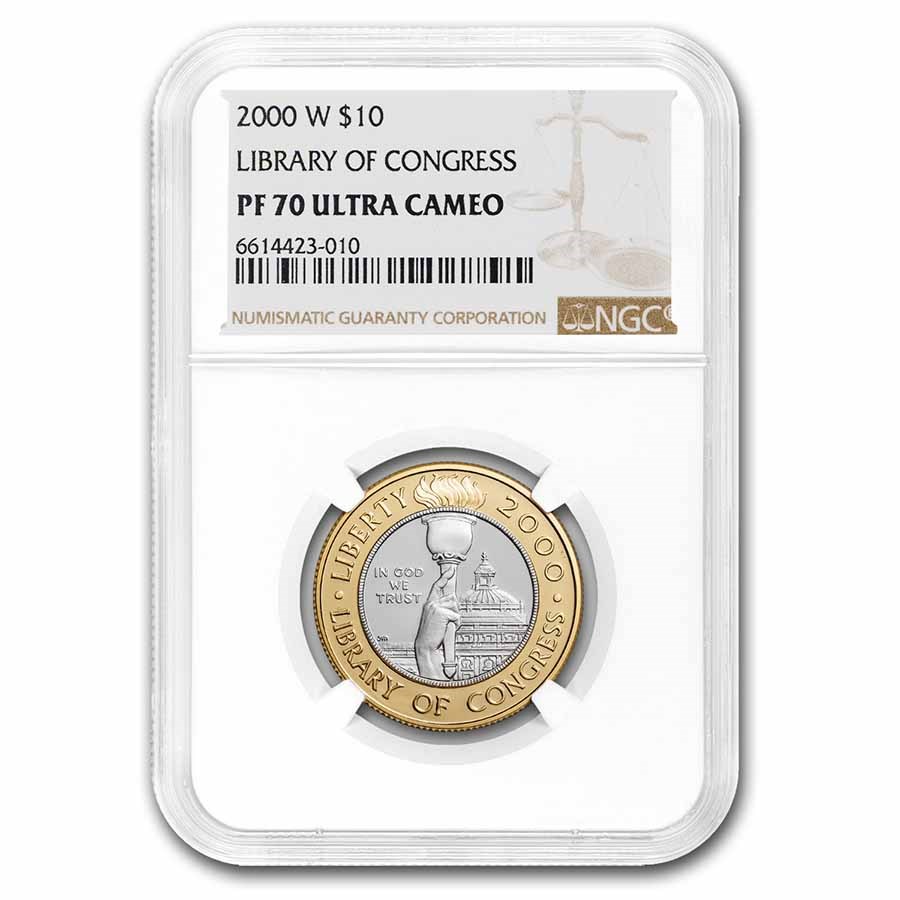 2000-W Gold/Platinum $10 Commem Library of Congress PF-70 NGC