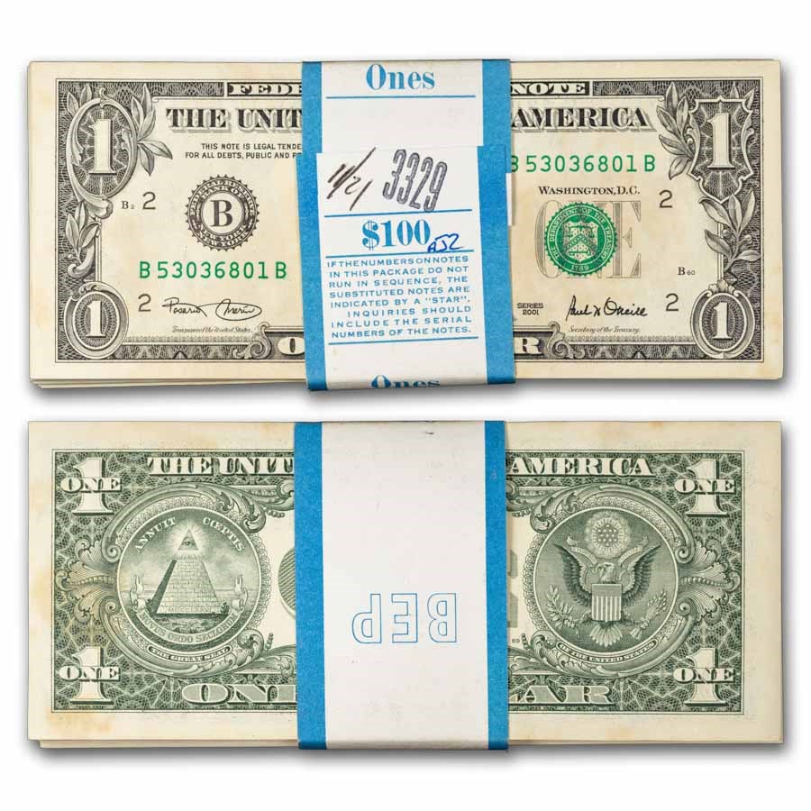 2001 (B-New York) $1.00 FRN AU det (Fr#1926-B), 100 consecutive