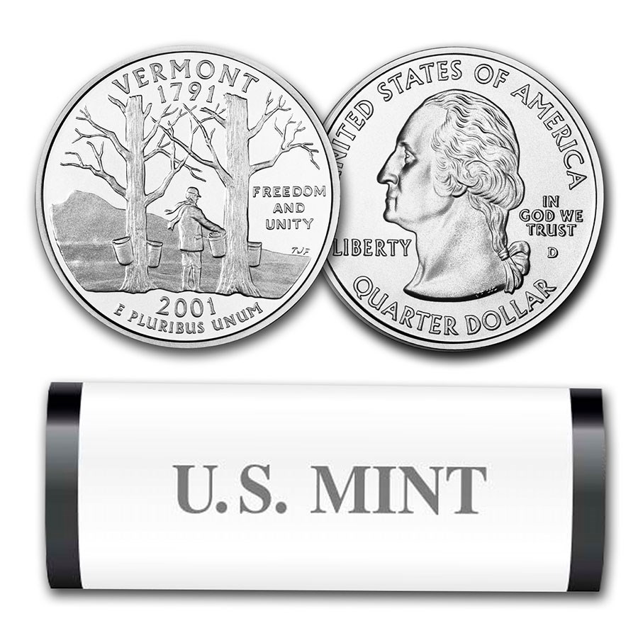 2001-D Vermont Statehood Quarter 40-Coin Roll (Mint Wrapped)