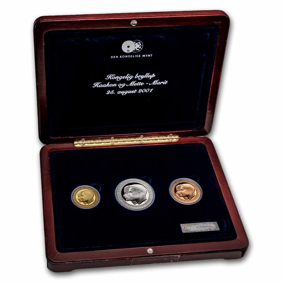 2001 Norway 3 coin Proof Gold Prestige Set Haakon Wedding