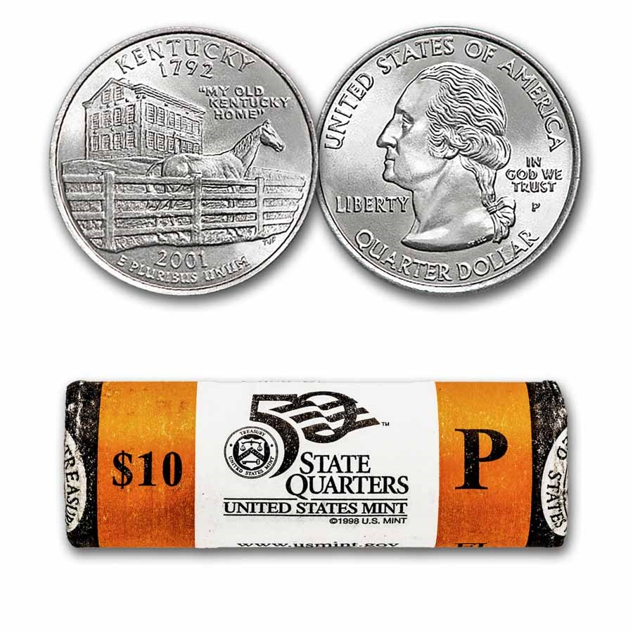 2001-P Kentucky Statehood Quarter 40-Coin Roll BU (Mint Wrapped)