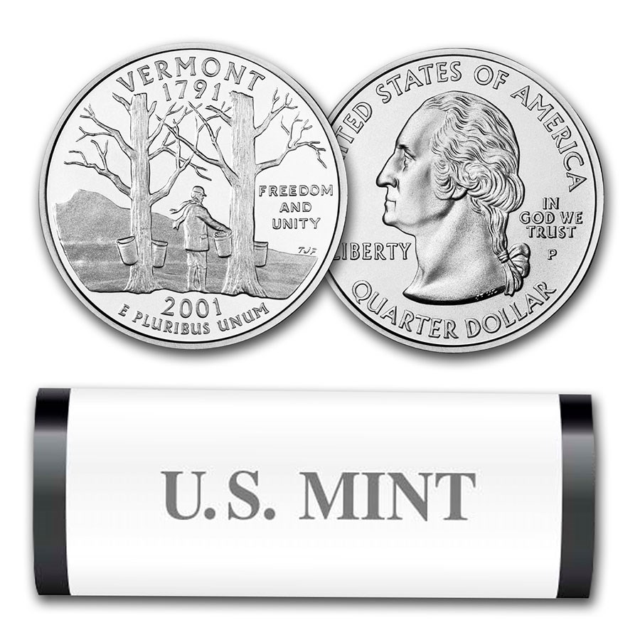 2001-P Vermont Statehood Quarter 40-Coin Roll (Mint Wrapped)
