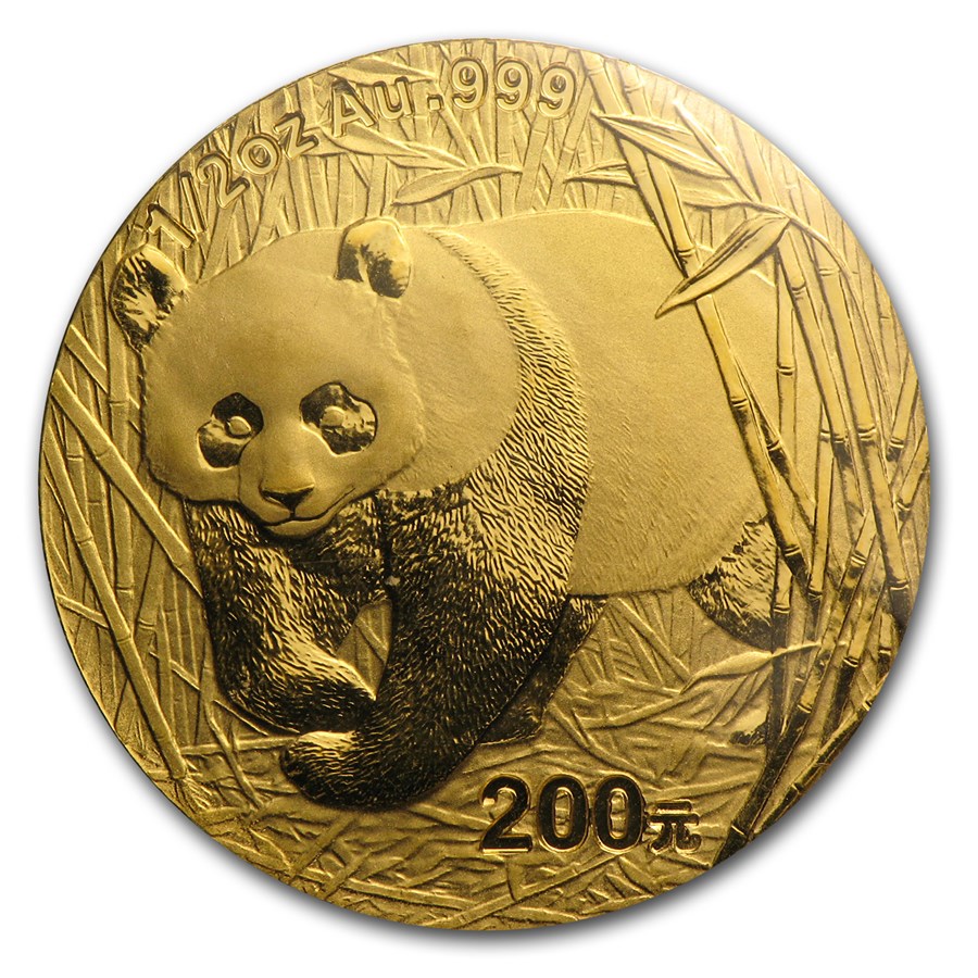 2002 China 1/2 oz Gold Panda BU (Sealed)
