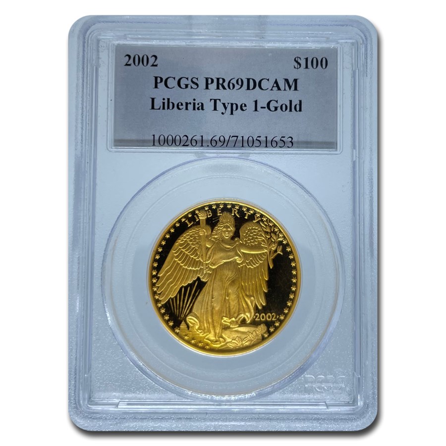 2002 Liberia Proof Gold 100 Dollar Winged Lady Liberty PR-69 PCGS