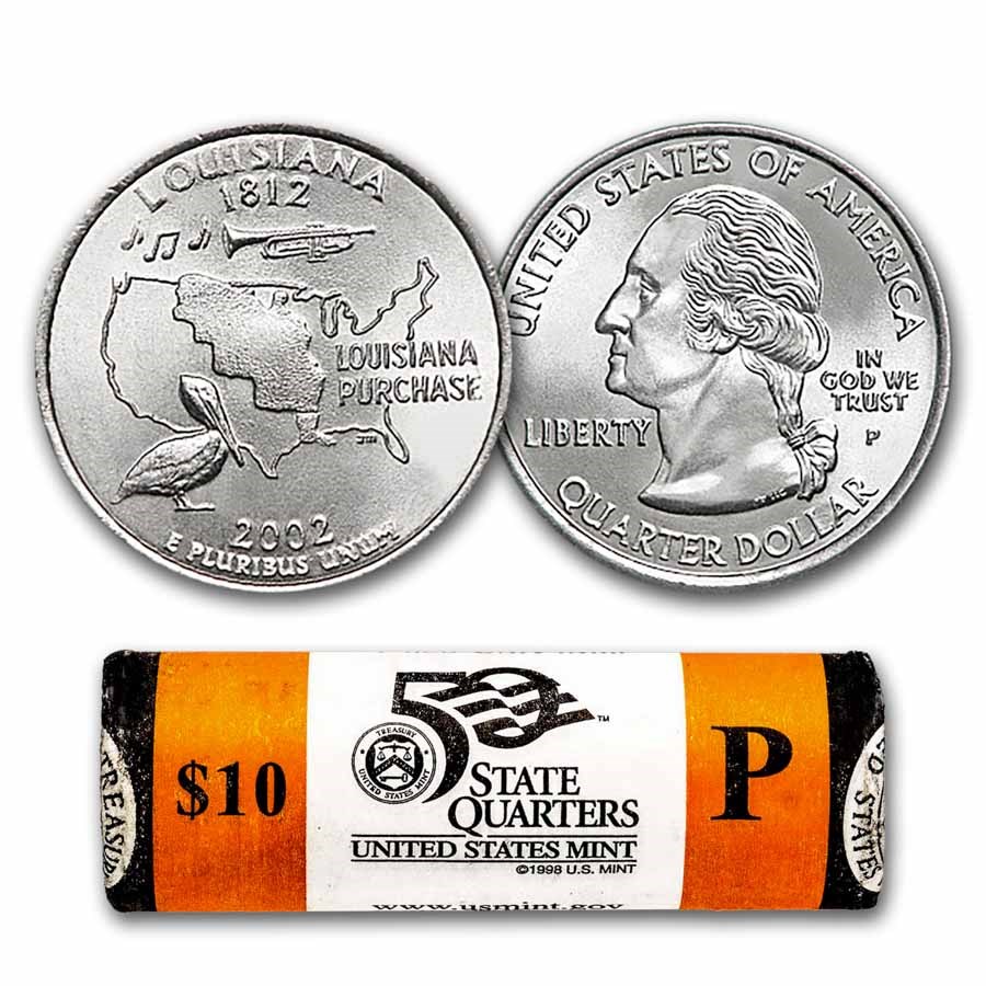 2002-P Louisiana Statehood Quarter 40-Coin Roll BU (Mint Wrapped)