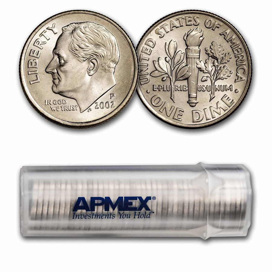2002-P Roosevelt Dime 50-Coin Roll BU