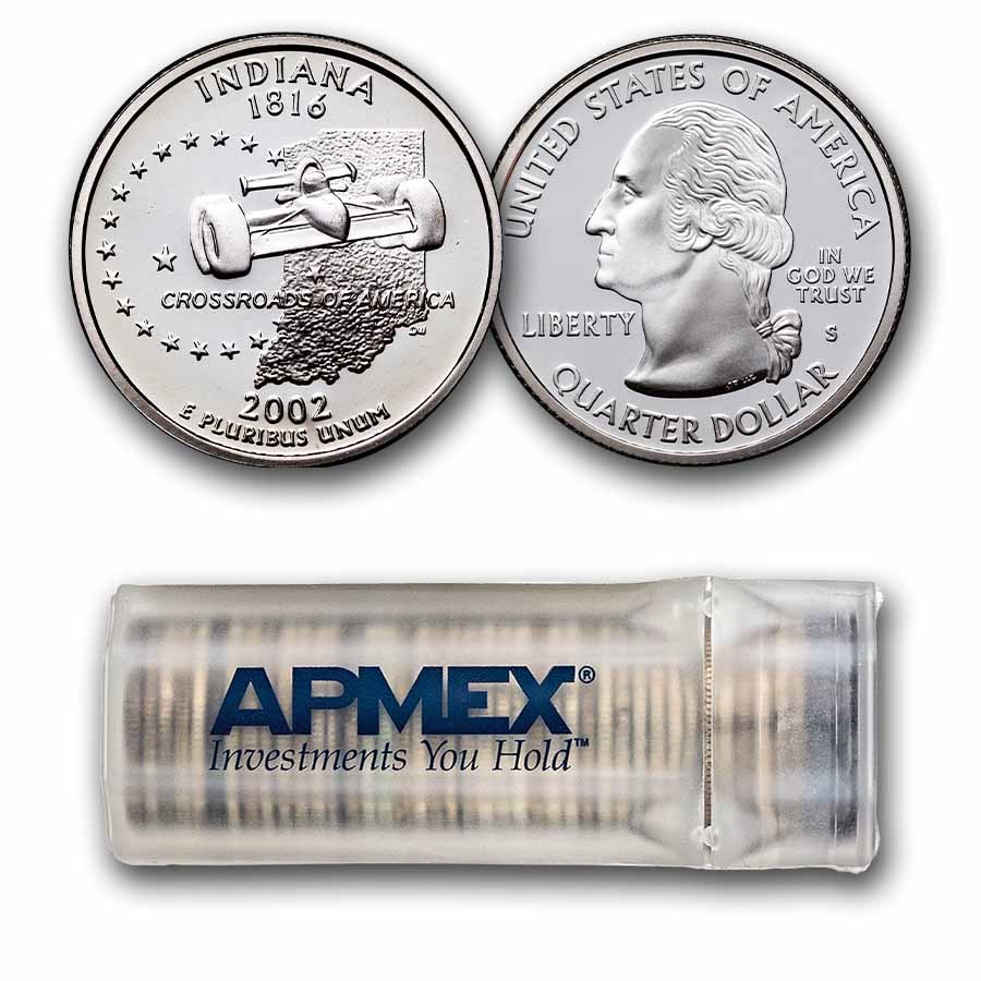 2002-S Indiana Statehood Quarter Proof 40-Coin Roll (Silver)