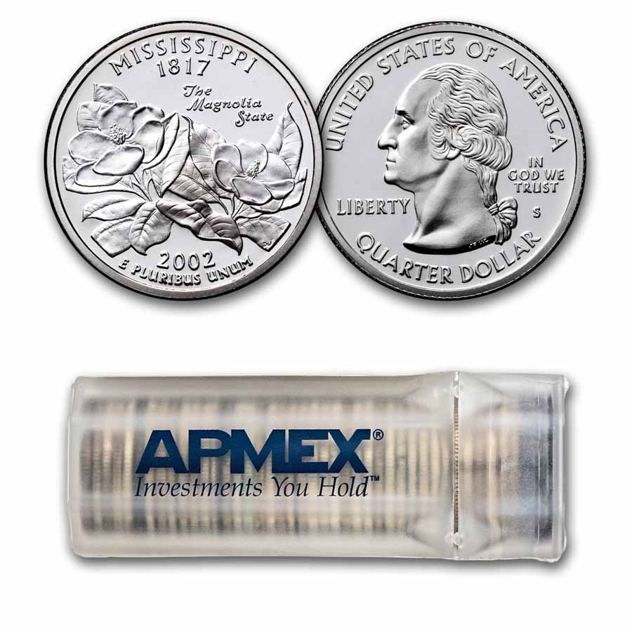 2002-S Mississippi State Quarter Proof 40-Coin Roll (Silver)