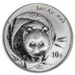 2003 China 1 oz Silver Panda BU (Mirrored Bamboo, Sealed)
