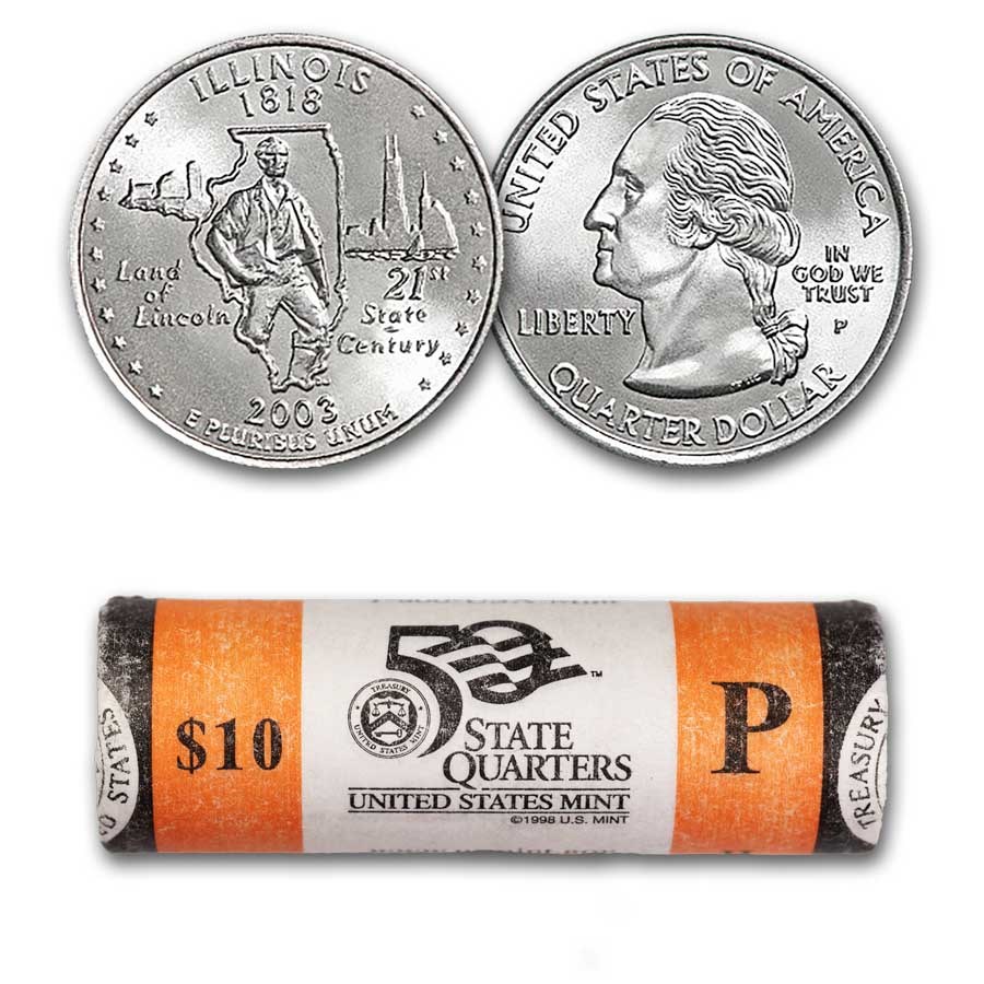 2003-P Illinois Statehood Quarter 40-Coin Mint Wrapped Roll BU