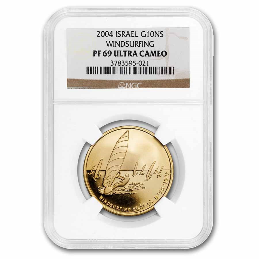 2004 Israel 1/2 oz Gold 10 NS Windsurfing PF-69 NGC