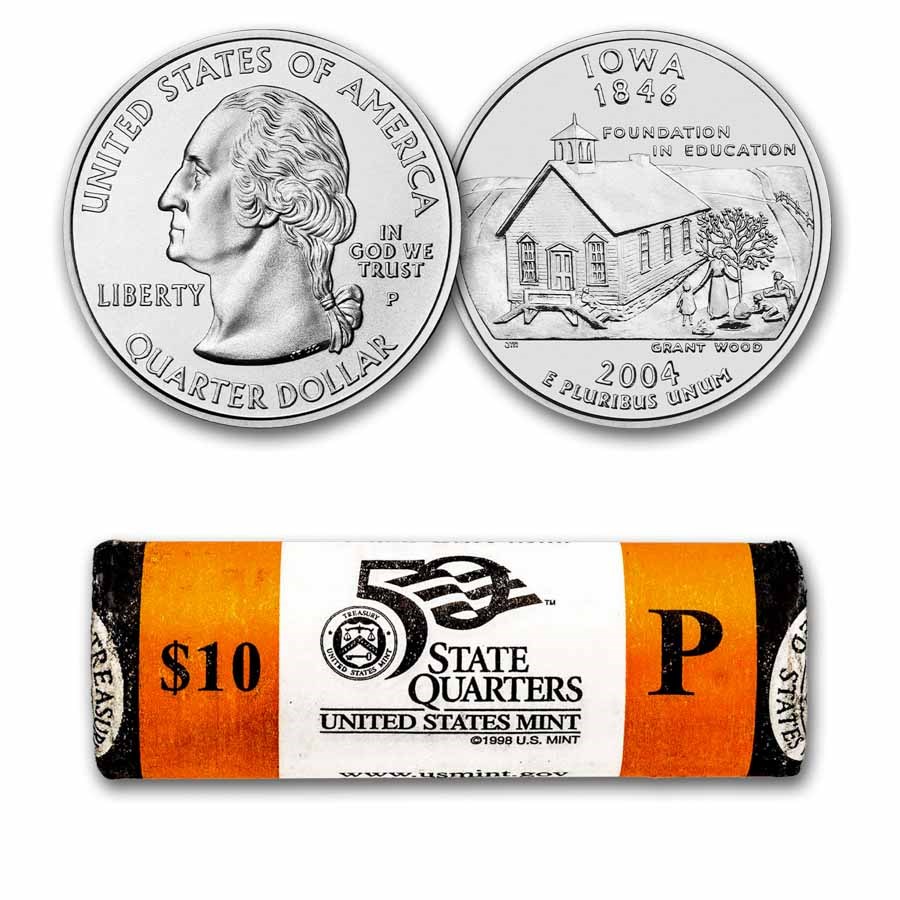2004-P Iowa Statehood Quarter 40-Coin Roll BU (Mint Wrapped)