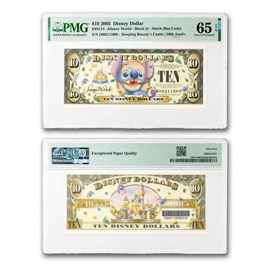 2005 $10.00 (D) Stitch w/Bar code, CU-65 EPQ PMG (DIS#114)