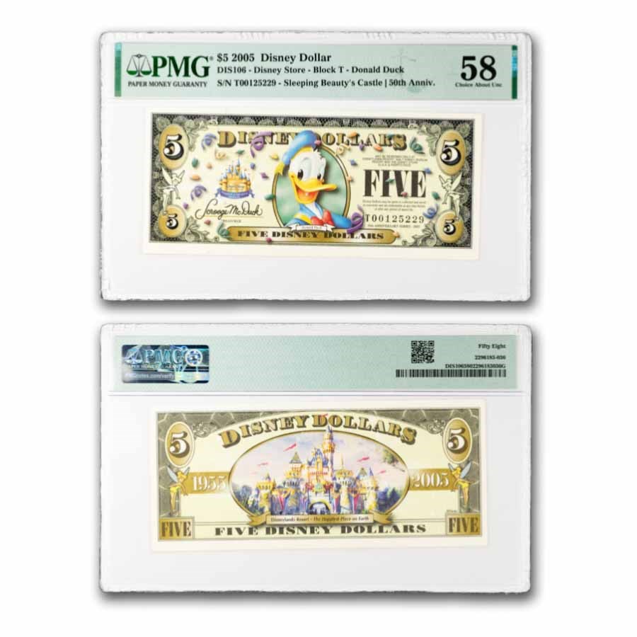 2005 $5.00 (T) Donald Duck AU-58 PMG (DIS#106)