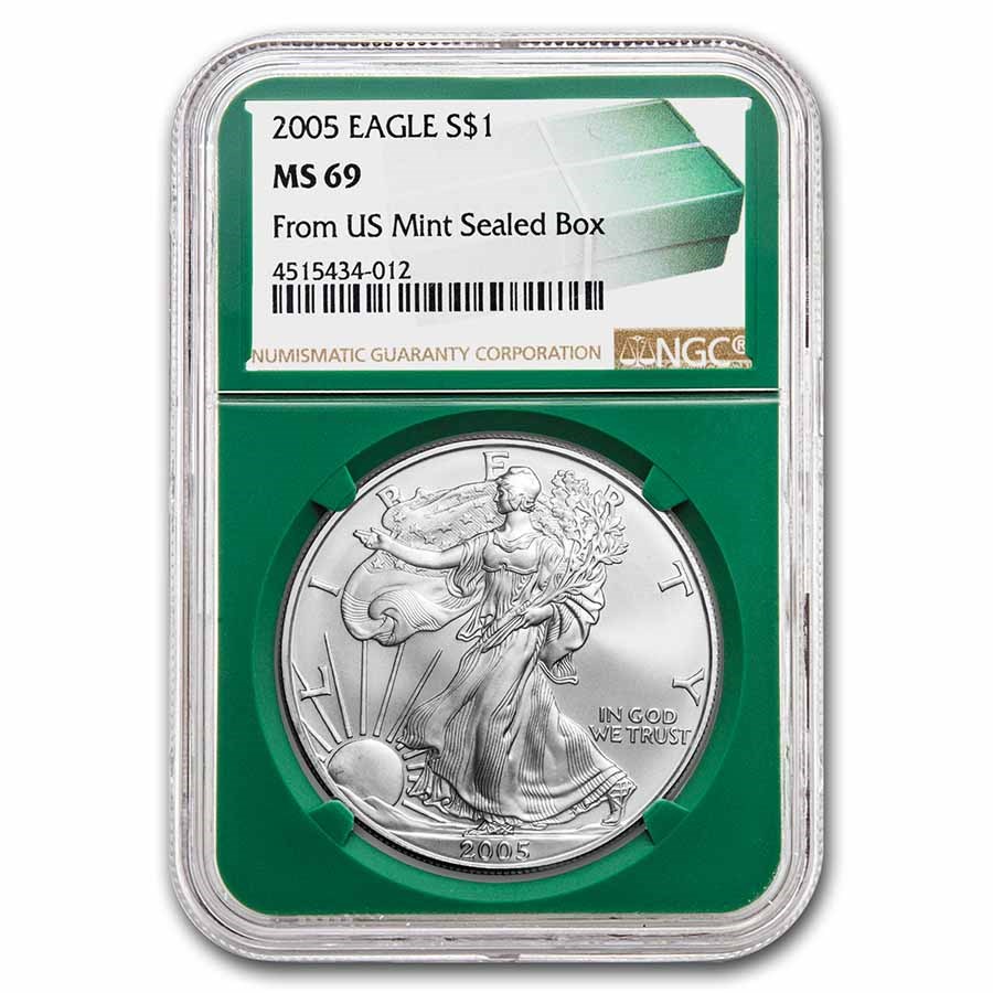2005 American Silver Eagle MS-69 NGC (Green Holder)