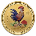 2005 Australia 1 oz Gold Lunar Colorized Rooster BU (Series I)