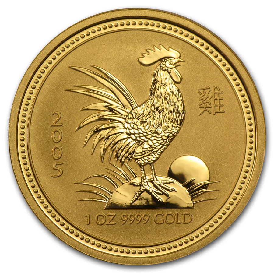 2005 Australia 1 oz Gold Lunar Rooster BU (Series I)