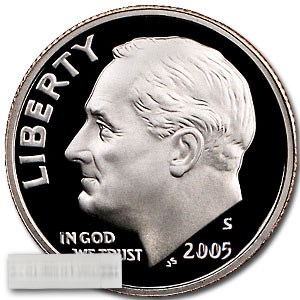 2005-S Roosevelt Dime 50-Coin Roll Proof