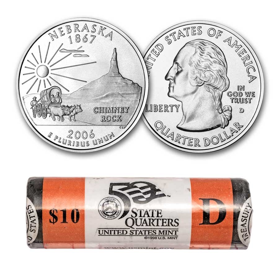 2006-D Nebraska Statehood Quarter 40-Coin Mint Wrapped Roll BU