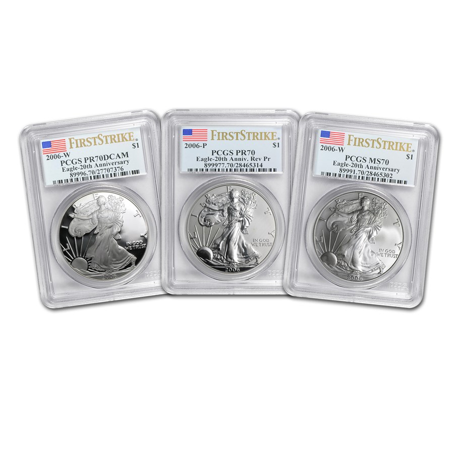 2006-W 3-Coin Silver Eagle Set MS/PR-70 PCGS (FS)