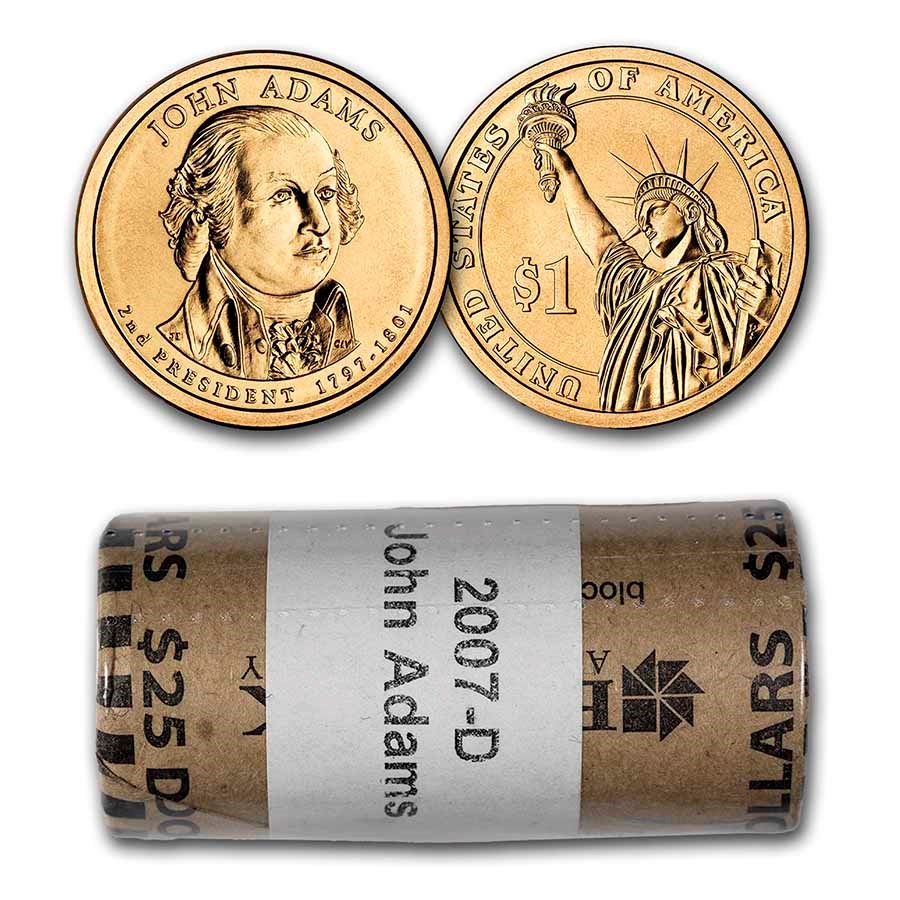 2007-D John Adams 25-Coin Presidential Dollar Roll