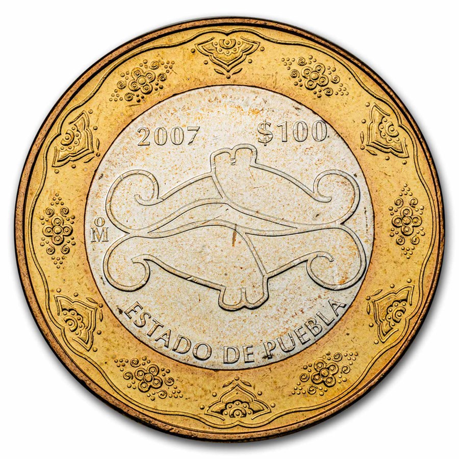 2007 Mexico Bimetallic 100 Pesos Puebla BU (2nd Edition)