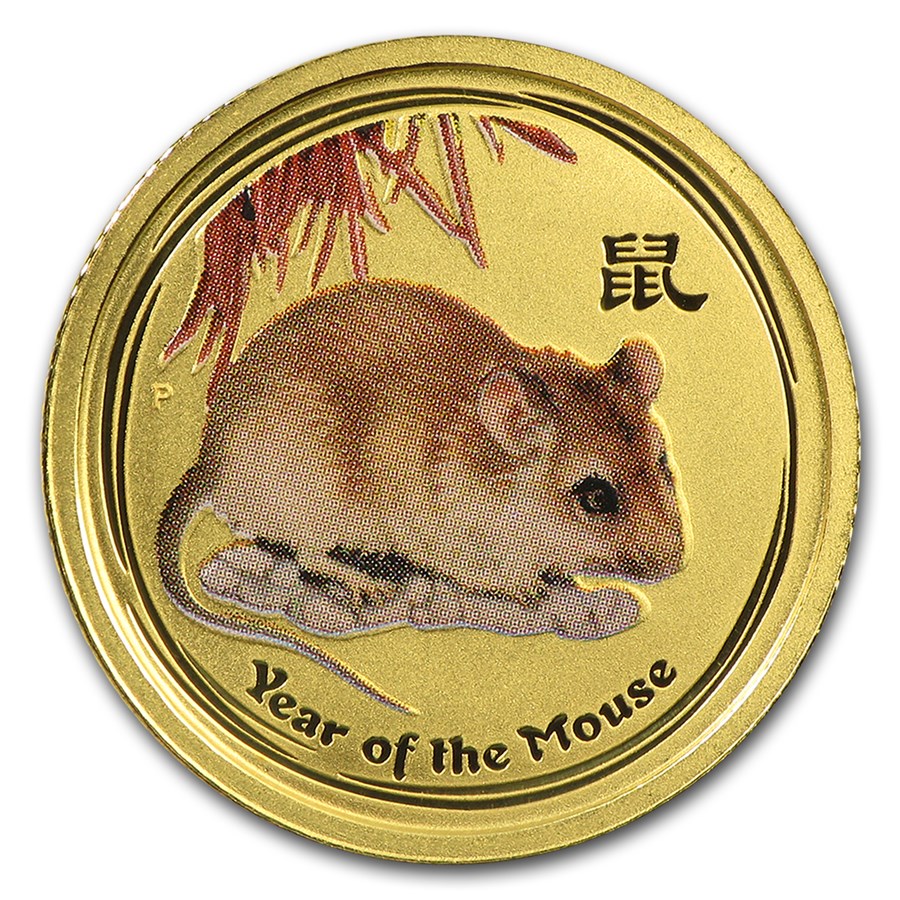 2008 Australia 1/10 oz Gold Lunar Mouse BU (SII, Colorized)