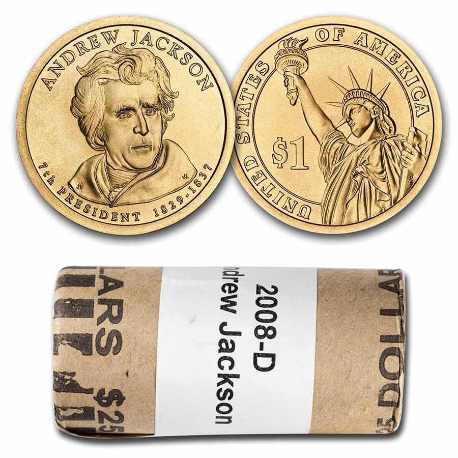 2008-D Andrew Jackson 25-Coin Presidential Dollar Roll