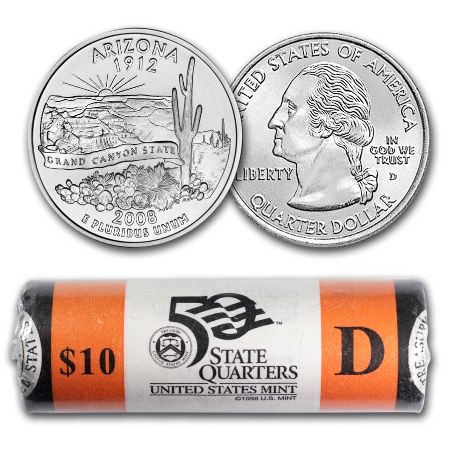 2008-D Arizona Statehood Quarter 40-Coin Roll (Mint Wrapped)