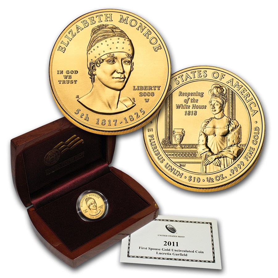 2008-W 1/2 oz Gold Elizabeth Monroe BU (w/Box & COA)