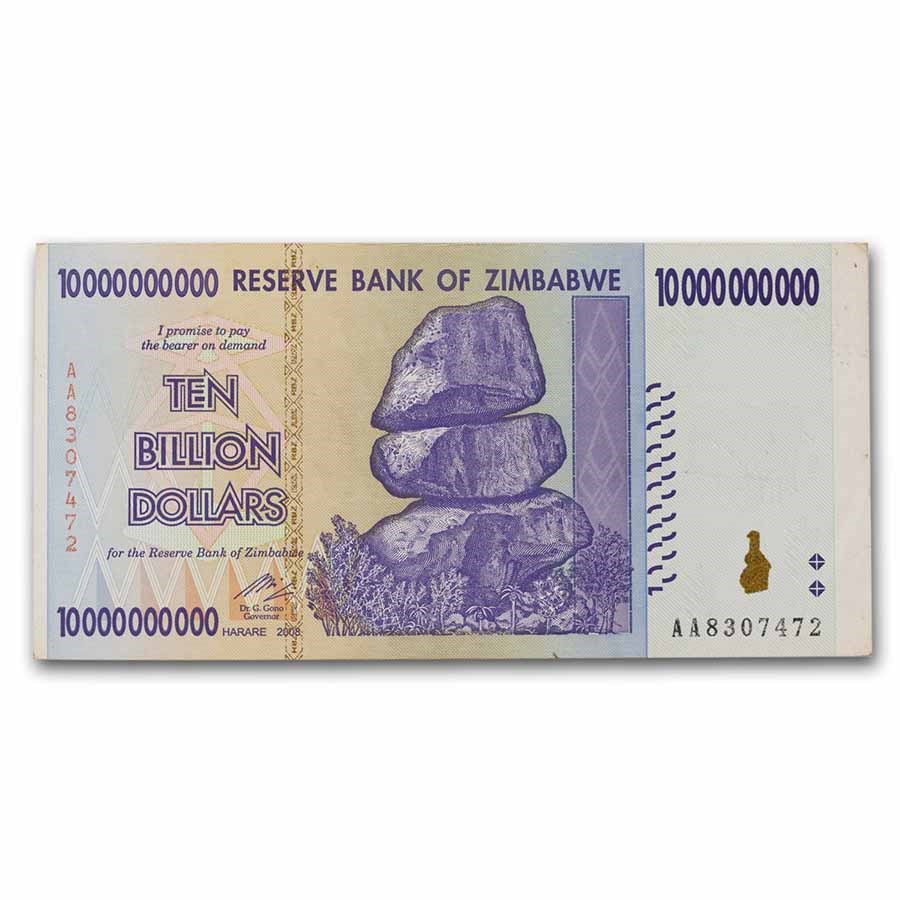 2008 Zimbabwe 10 Billion Dollars Dam Miner Avg Circ