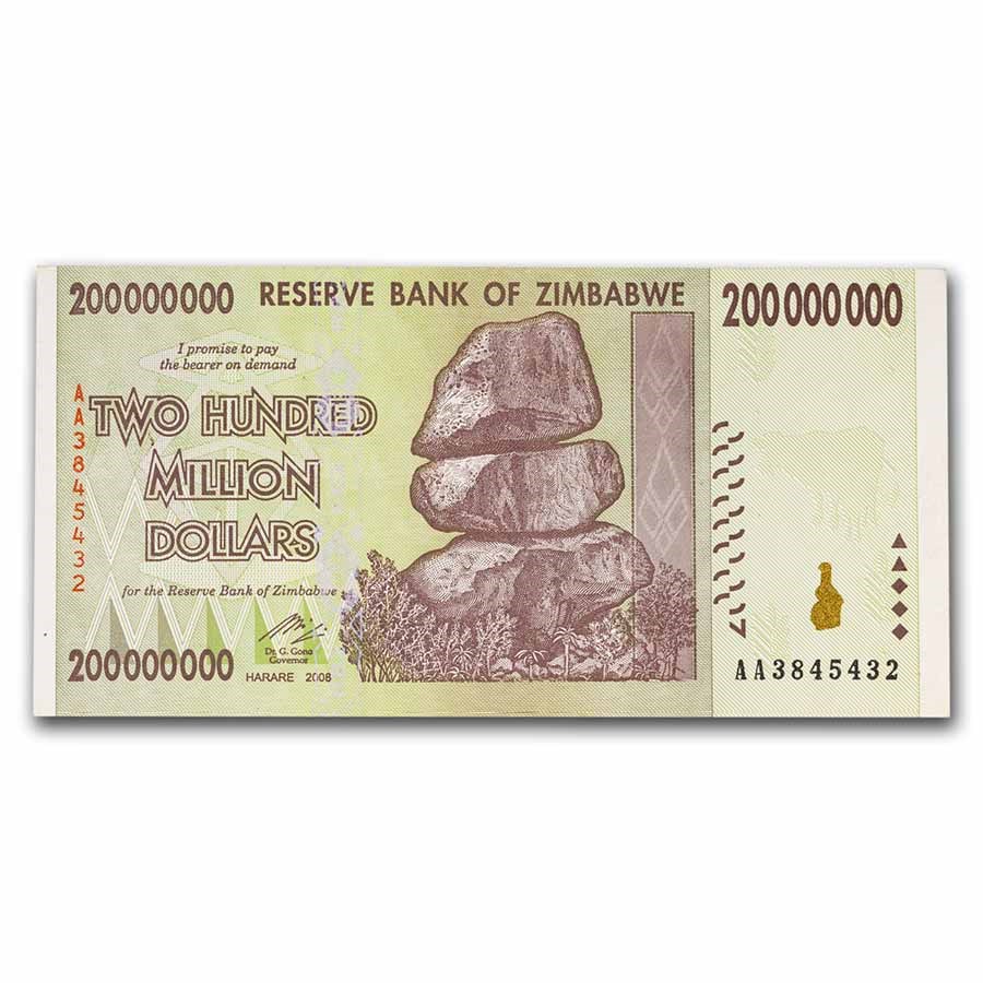 2008 Zimbabwe 200 Million Dollars Building Statue Avg Circ