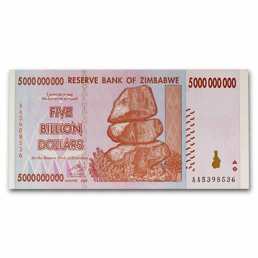 2008 Zimbabwe 5 Billion Dollars Rock Formation Farm Avg Circ