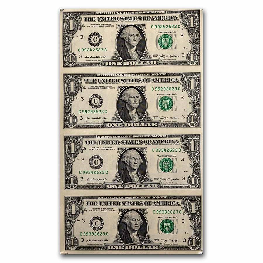 2009 (C-Philadelphia) $1 FRN CU (Fr#3000-A) 4 Note Uncut Sheet