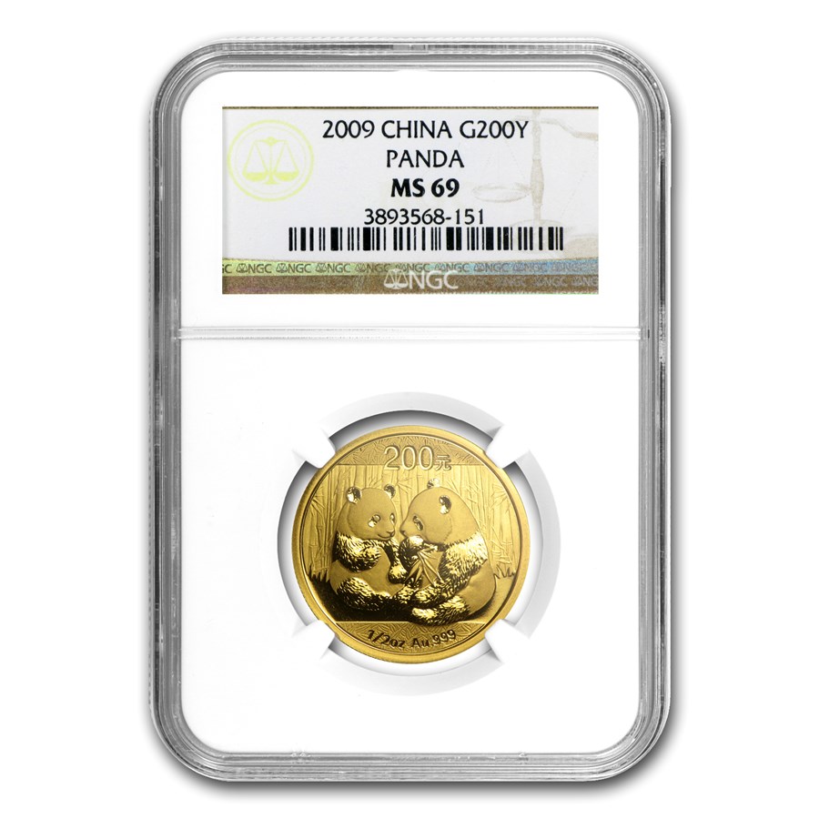 2009 China 1/2 oz Gold Panda MS-69 NGC