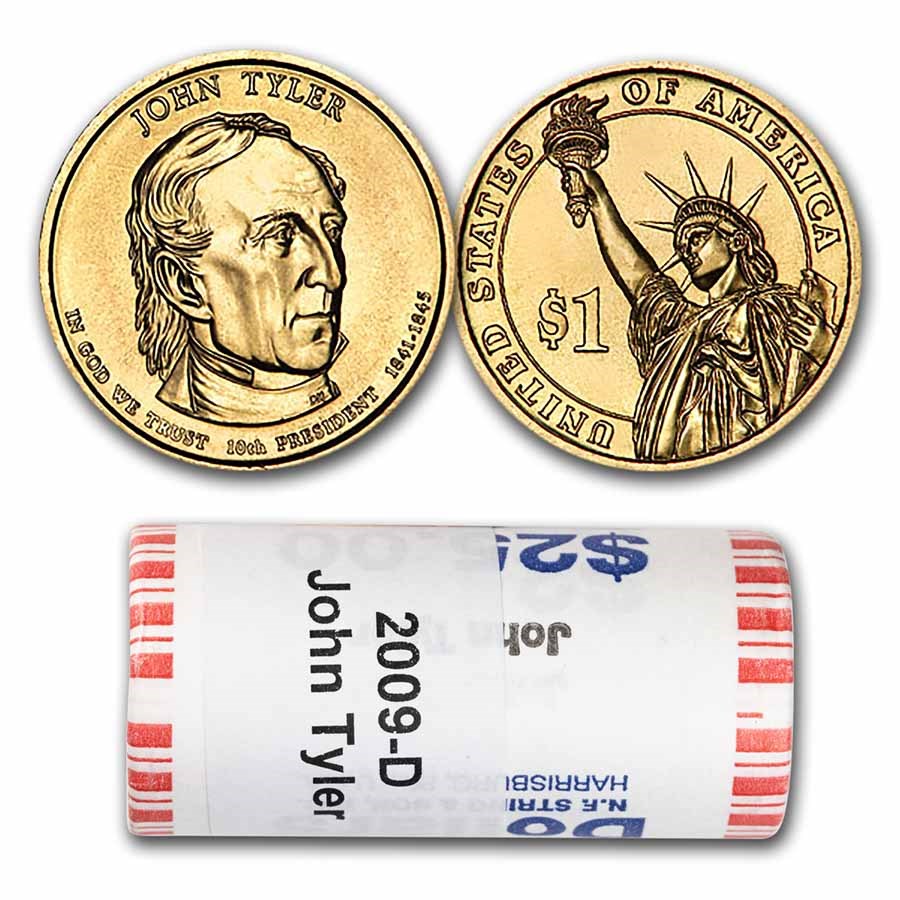 2009-D John Tyler 25-Coin Presidential Dollar Roll