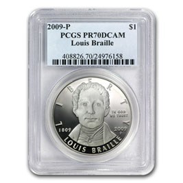 2009-P Louis Braille $1 Silver Commem PR-70 PCGS