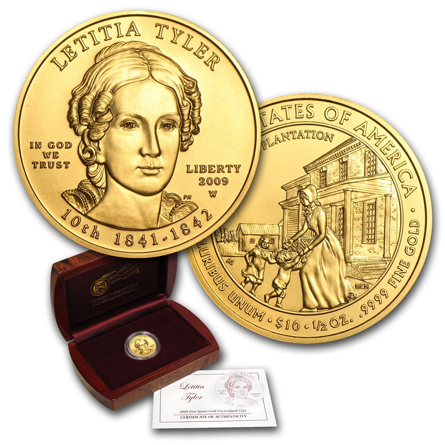 2009-W 1/2 oz Gold Letitia Tyler BU (w/Box & COA)